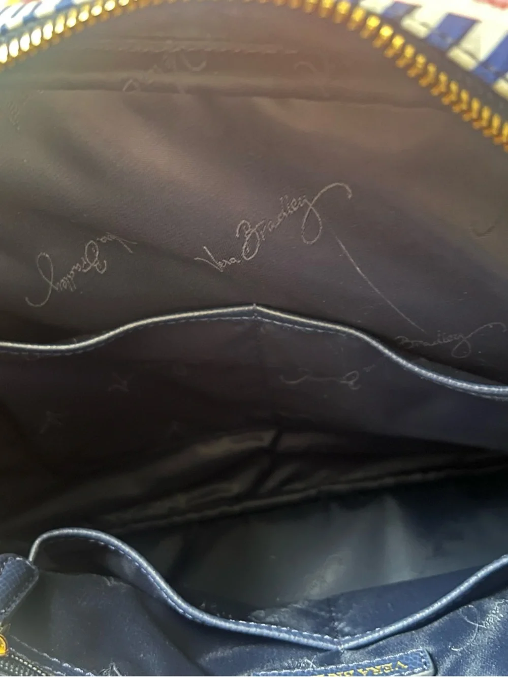 Vera Bradley Navy and White Wave Stripe Satchel - Picture 15 of 16